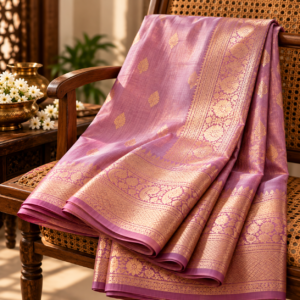 Silver Grey Checked Soft Silk Saree
