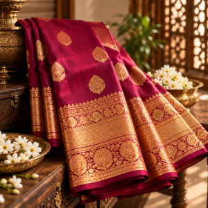 Olive Green Checked Soft Silk Saree